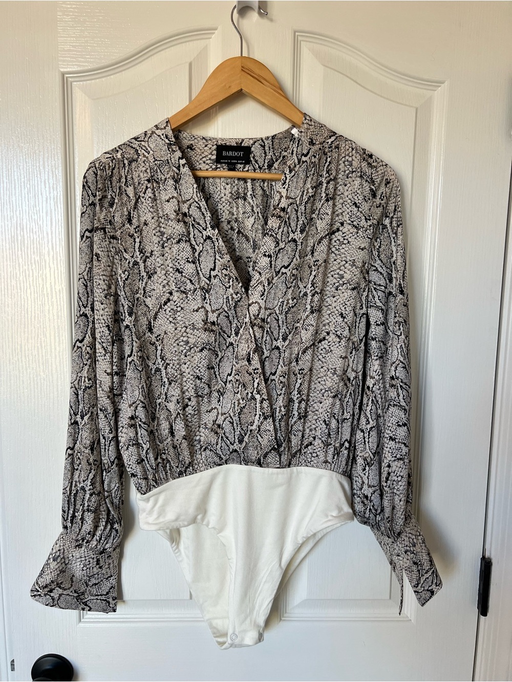Bardot Neutral Snake Print Long-Sleeve Bodysuit